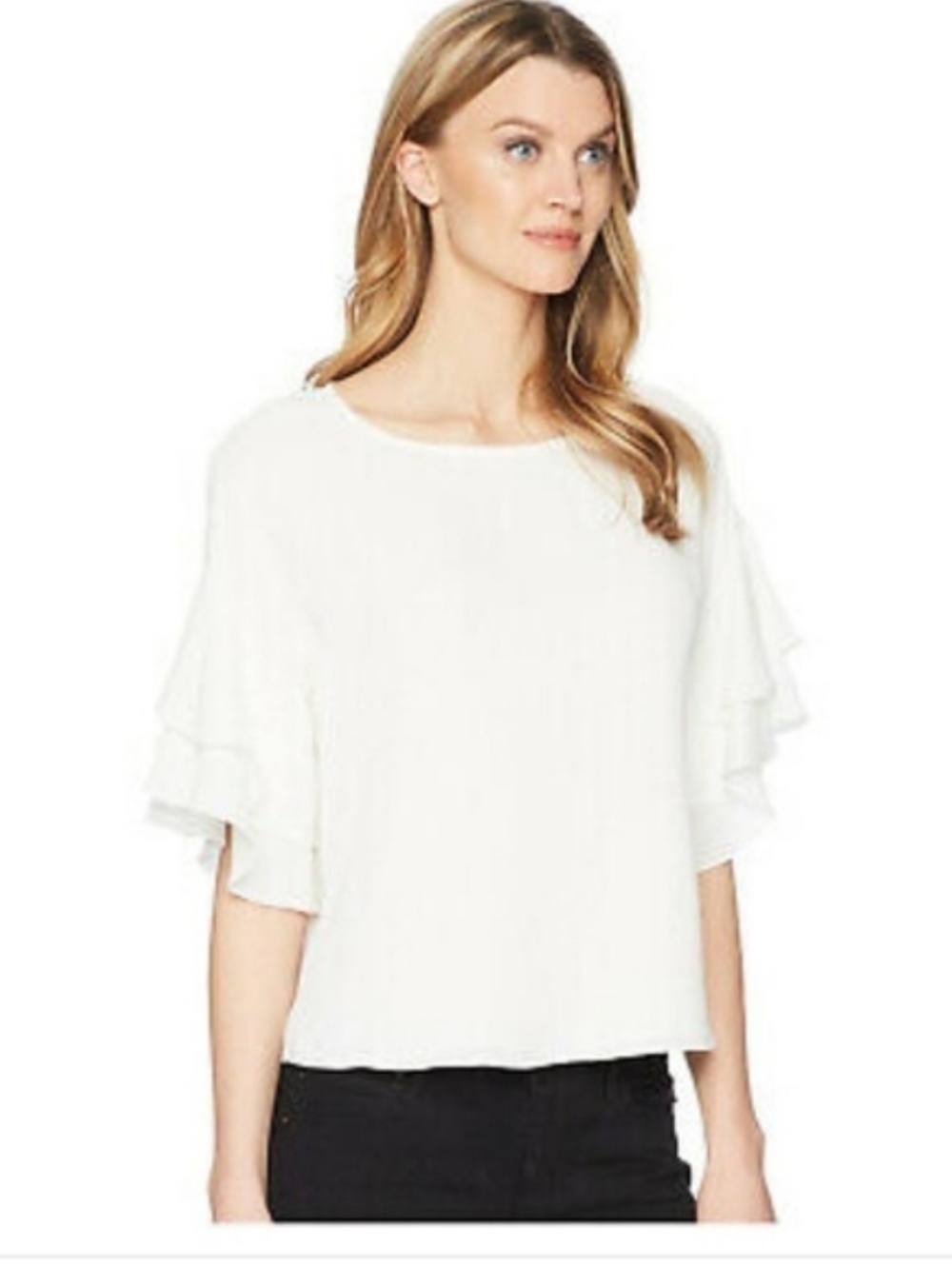 Zara Woman Elegant White Ruffle Flare Short Sleeve Flowy Blouse Sz XS